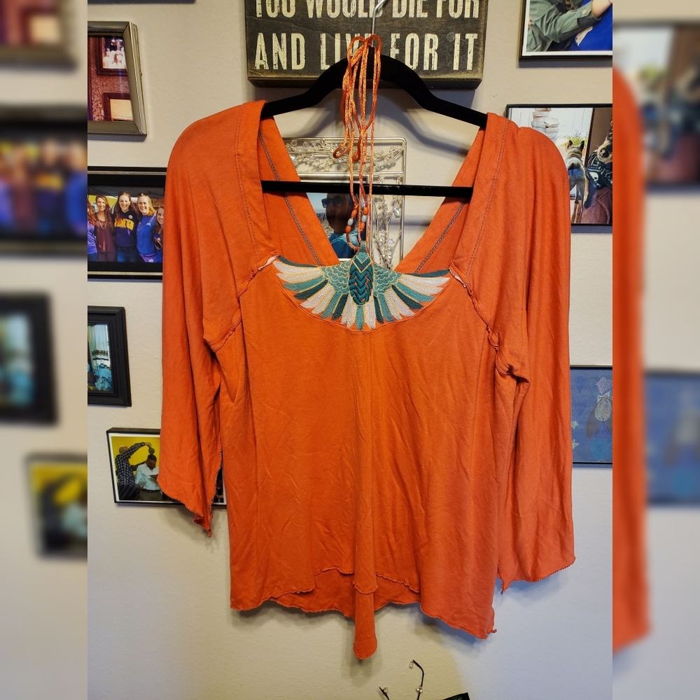 Free People Boho Layered Tunic Top with Embroidery